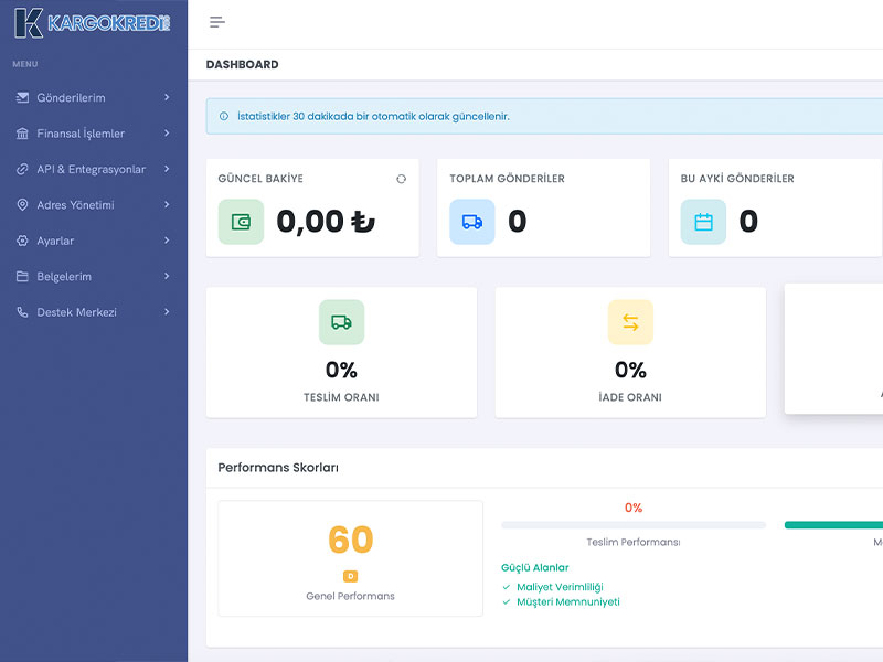 Kredili Kargo Dashboard - Kargo Takip Ekranı